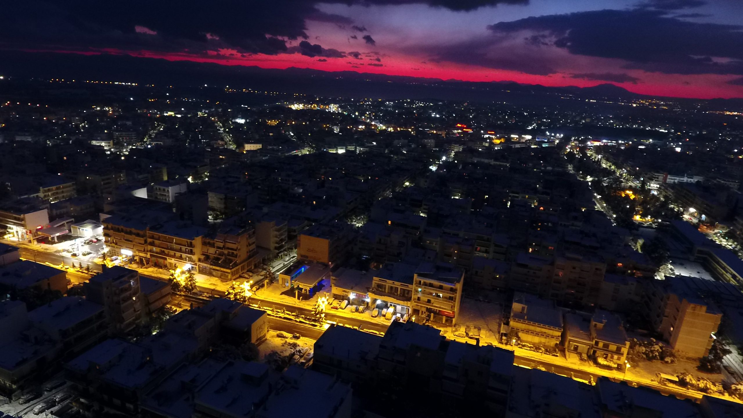 Athens Snow Sunset