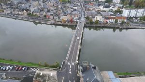 Drone photograph of Givet / Meuse River in France.