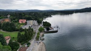 Drone photograph of Lake Maggiore / Sesto Calende in Italy.