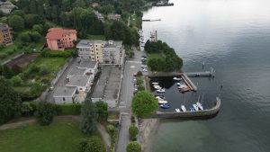 Drone photograph of Lake Maggiore / Sesto Calende in Italy.