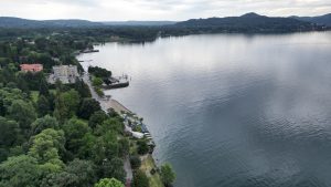 Drone photograph of Lake Maggiore / Sesto Calende in Italy.