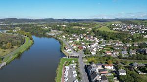 Drone photograph of Givet / Meuse River in France.