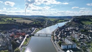 Drone photograph of Givet / Meuse River in France.